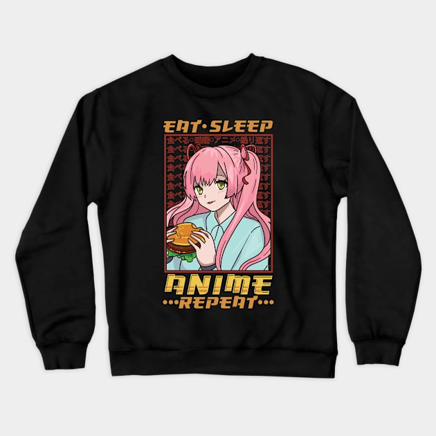 Funny Anime Obsessed Girl Eat Sleep Anime Repeat Crewneck Sweatshirt by theperfectpresents